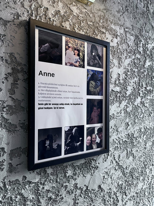 Siyah çerçeveli anneye özel fotoğraf kolaj tablosu