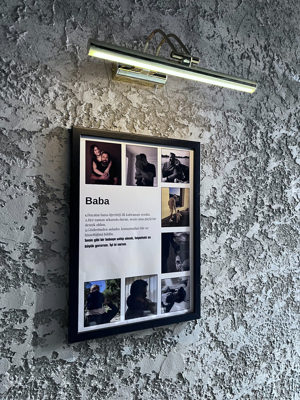 Babaya özel fotoğraflı anı kolaj tablosu duvar görünümü