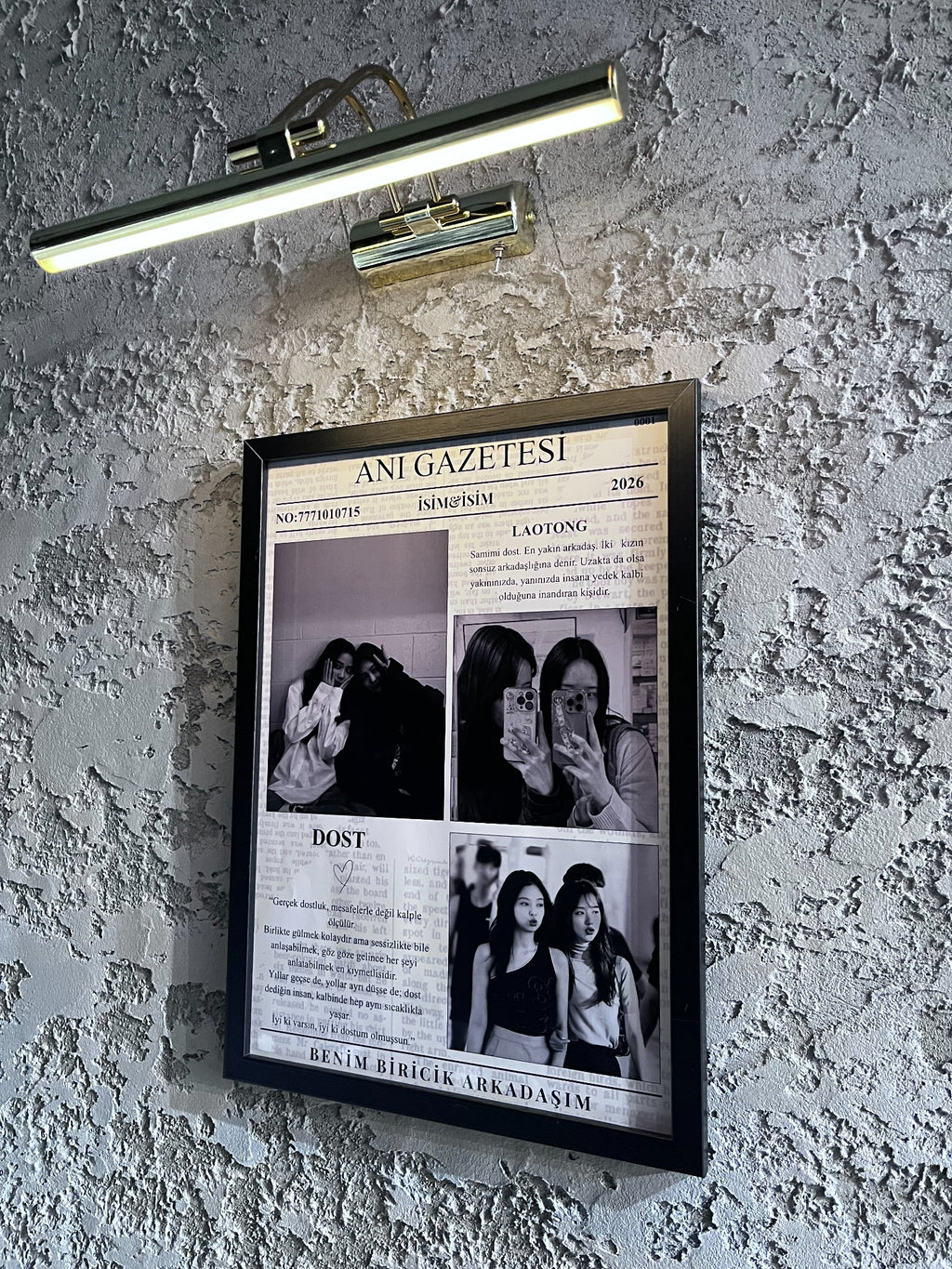 Kişiye özel arkadaşa fotoğraflı anı gazetesi tablosu
