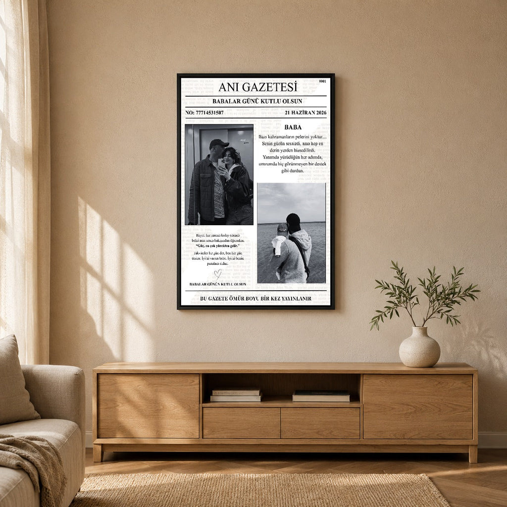 Babaya özel anı gazetesi tablosu dekoratif duvar mockup görünümü 3