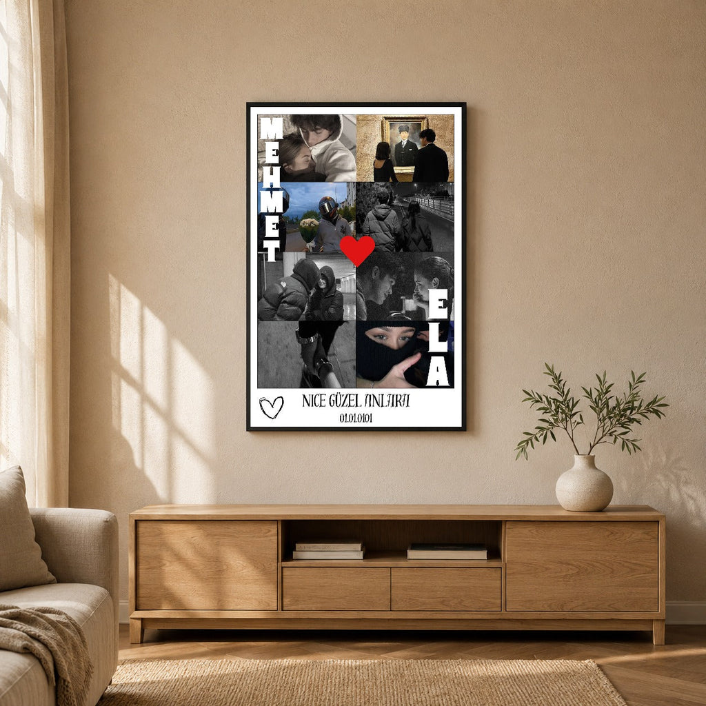 Kişiye özel isimli fotoğraf kolaj tablosu dekoratif duvar mockup görünümü 3
