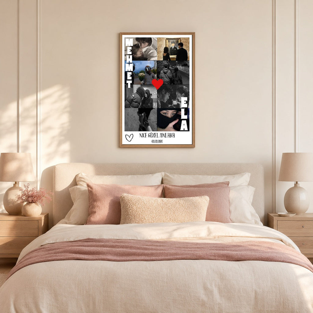 Kişiye özel isimli fotoğraf kolaj tablosu dekoratif duvar mockup görünümü 4