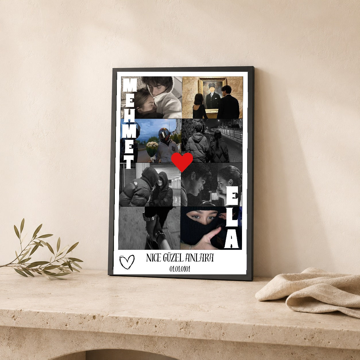 Kişiye özel isimli fotoğraf kolaj tablosu dekoratif duvar mockup görünümü 5