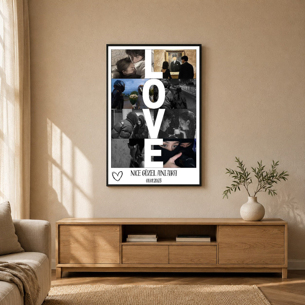 Kişiye özel LOVE fotoğraf kolaj tablosu dekoratif duvar mockup görünümü 3