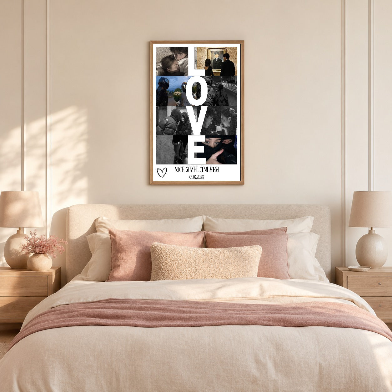 Kişiye özel LOVE fotoğraf kolaj tablosu dekoratif duvar mockup görünümü 4