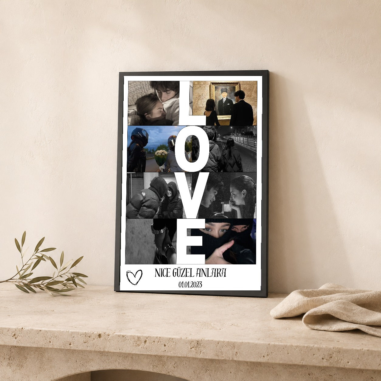 Kişiye özel LOVE fotoğraf kolaj tablosu dekoratif duvar mockup görünümü 5