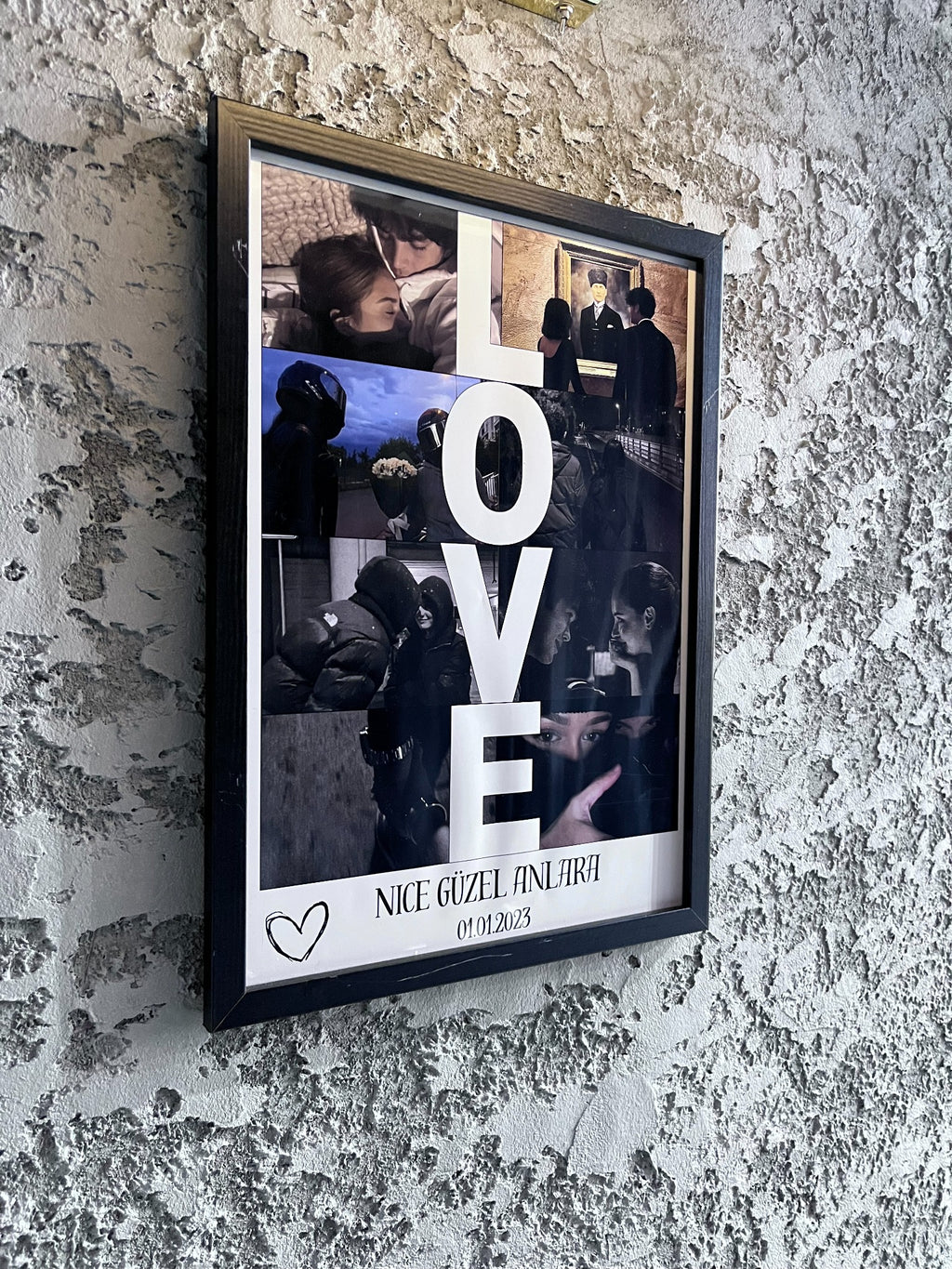 Kişiye özel LOVE fotoğraf kolaj tablosu siyah çerçeve