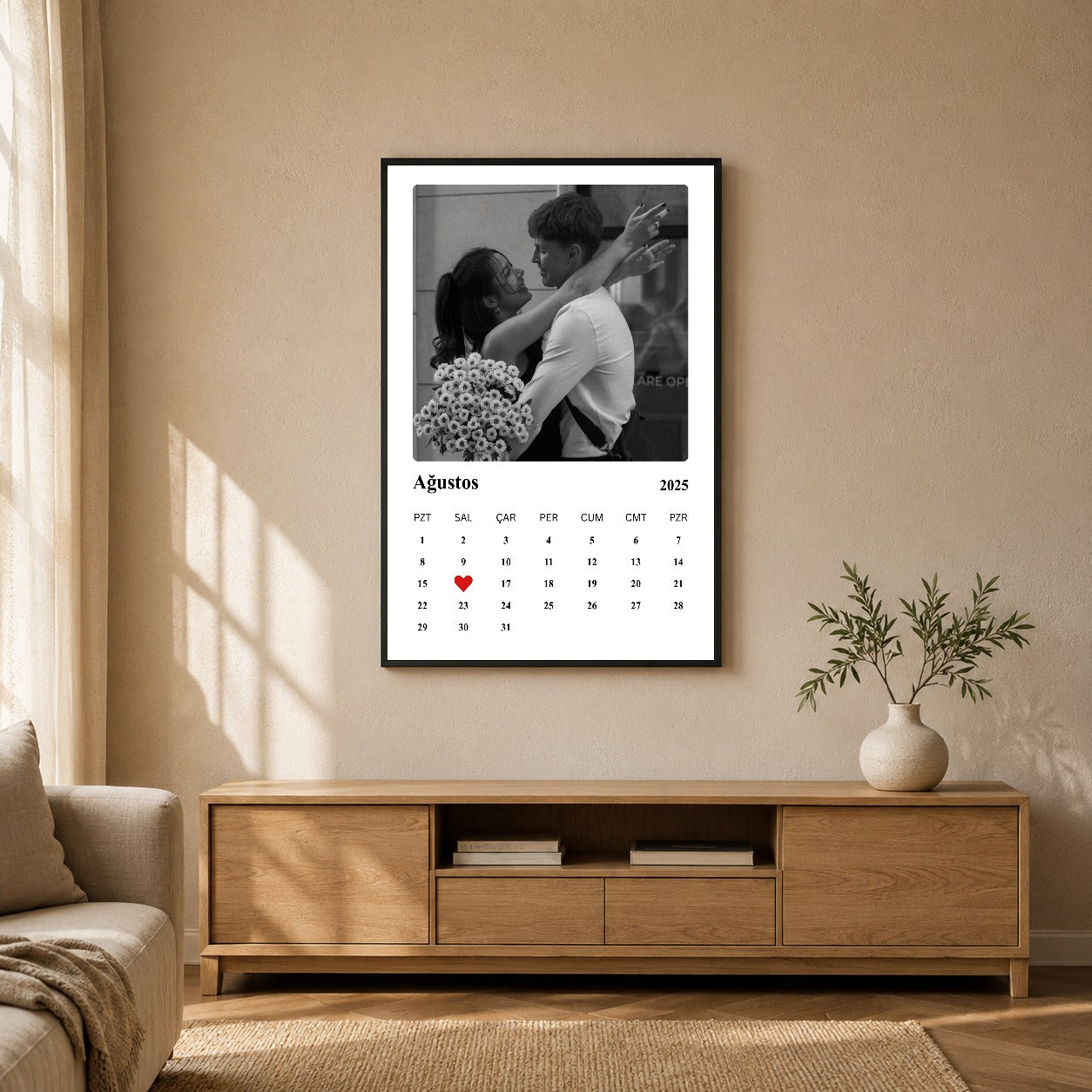 Kişiye özel özel tarih takvim tablosu dekoratif duvar mockup görünümü 3