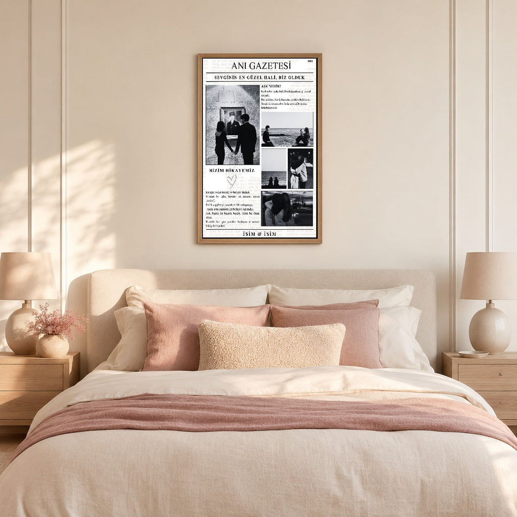Sevgiliye özel anı gazetesi tablosu dekoratif duvar mockup görünümü 4