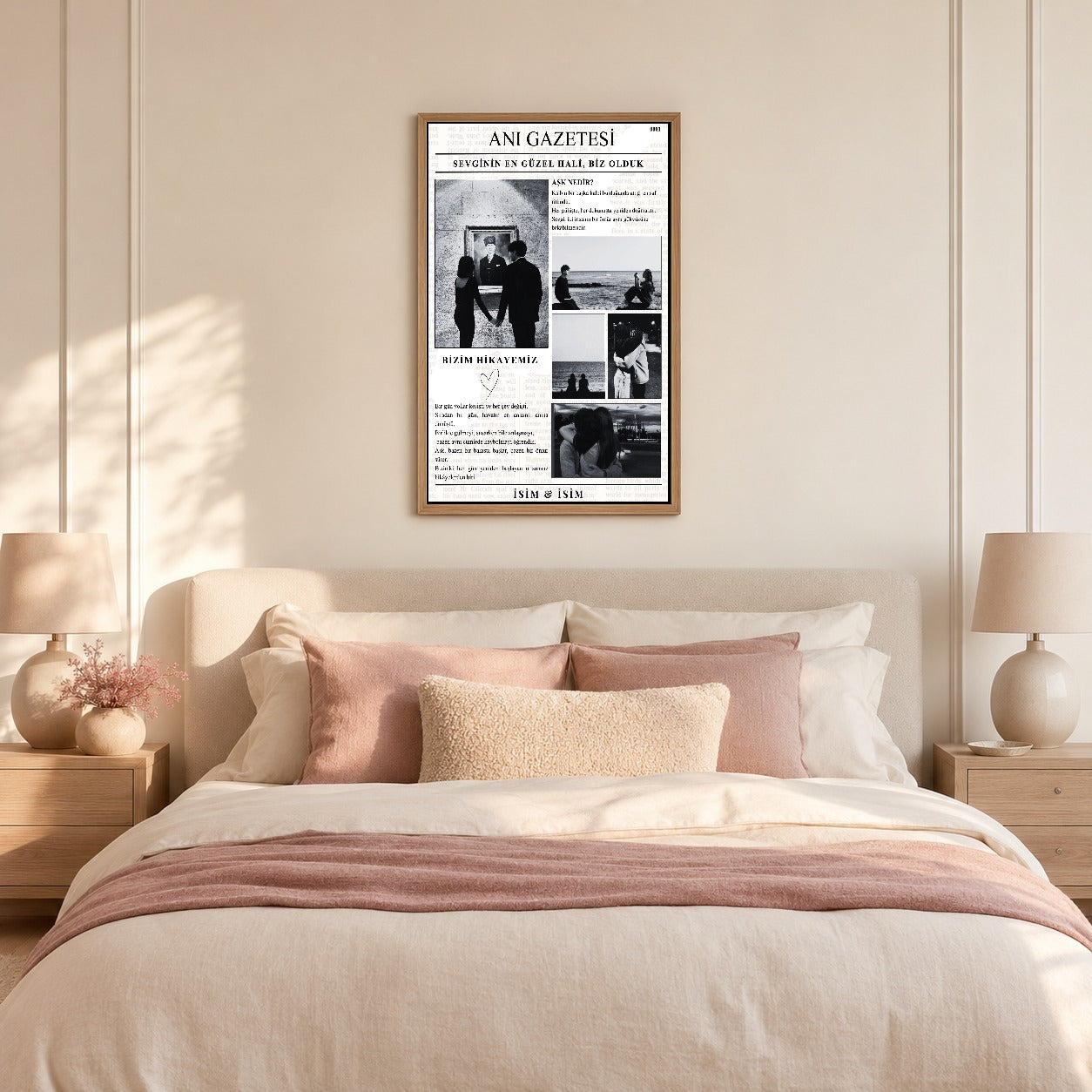 Sevgiliye özel anı gazetesi tablosu dekoratif duvar mockup görünümü 4
