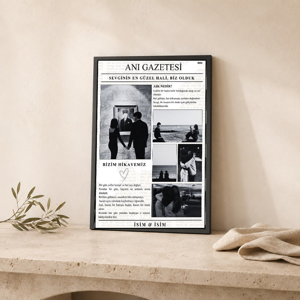 Sevgiliye özel anı gazetesi tablosu dekoratif duvar mockup görünümü 5